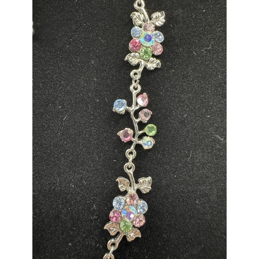 Vintage Pastel Rhinestone‎ Flower Necklace - 19" - Picture 5 of 9
